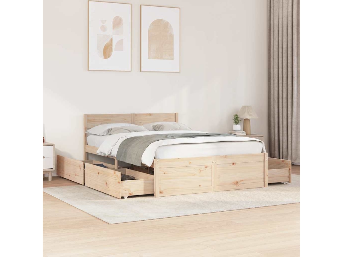 Vidaxl Cama Sem Colchão 135x190 Cm Madeira De Pinho Maciça