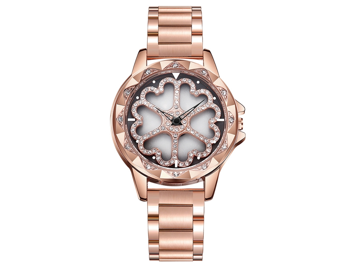 Relógio de Pulso Feminino Sanda Moda Casual Quartzo Pedras Strass Ouro Rosa