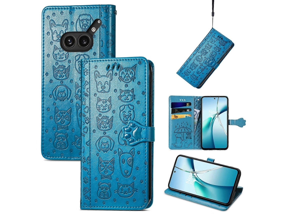 Capa De Couro Com Relevo De Gato E Cachorro Para Celular Nothing Phone 2a Plus