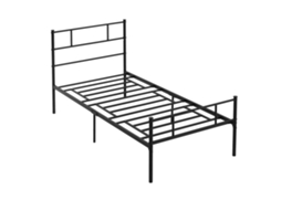 Estrutura De Cama Individual De Aço 1x2 M, Bases De Cama Simples Com Ripas Integradas, Cabeceira E Pé Estilo Industrial, Preto Cs