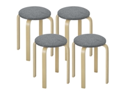 Conjunto de 4 Banquetas de Madeira Empilháveis, Assento Acolchoado, Cinza | S/MARCA
