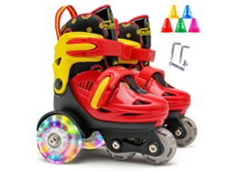 Patins Quad Para Crianças Com Rodas Luminosas Ajustáveis Tamanhos E Freios Duplos 3 Pontos Equilíbrio