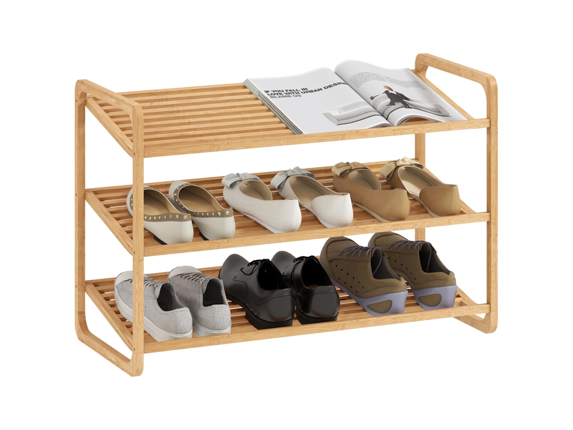 Prateleira de bambu para 12 pares de sapatos, entrada, quarto, 76x33x50,8cm natural BTFORUS