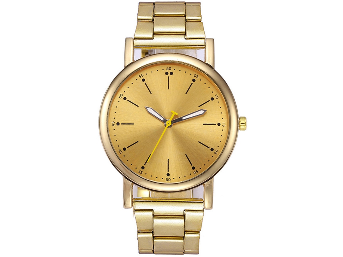 Relógio de pulso analógico unissex em aço com movimento de quartzo, design simples e elegante (dourado)