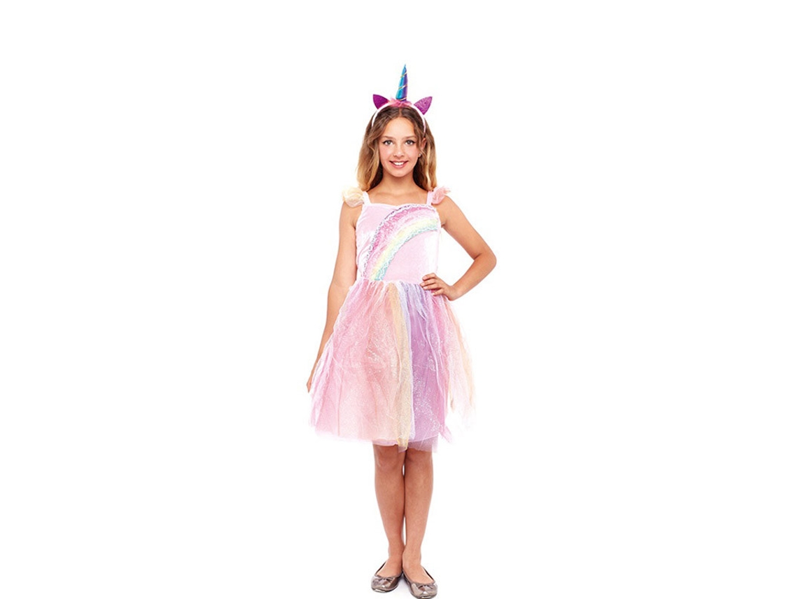 Fato de Menina PARTILANDIA Unicórnio Arco-Íris Rosa (Tam.: 3-4 anos)