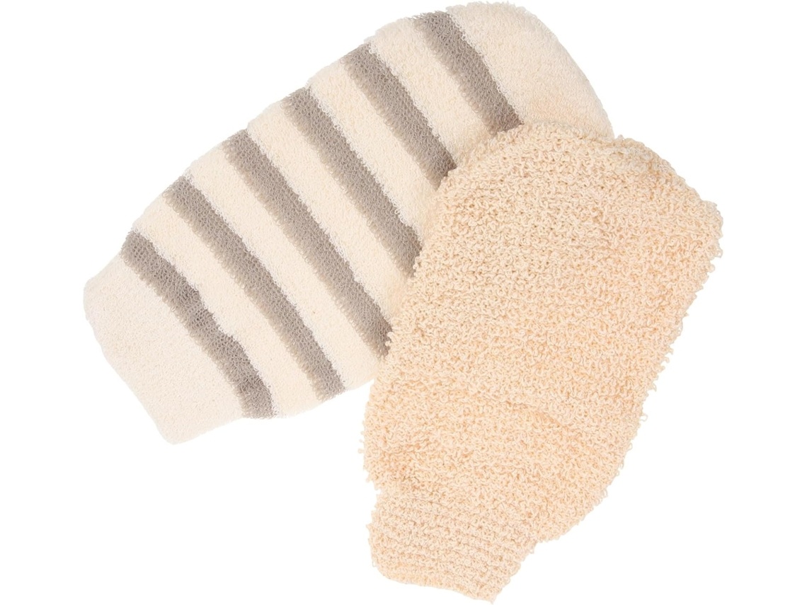 Conjunto de 2 Luvas de Banho em Linho e Algodão para Remover Células Mortas da Pele - Esfoliação Suave.