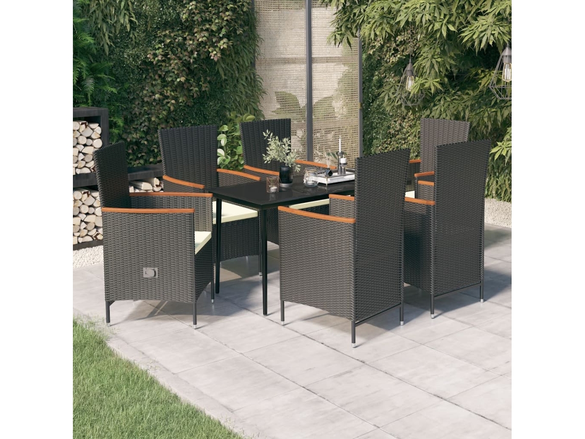 Vidaxl 7 Pcs Conjunto De Jantar Para Jardim Com Almofadões Preto
