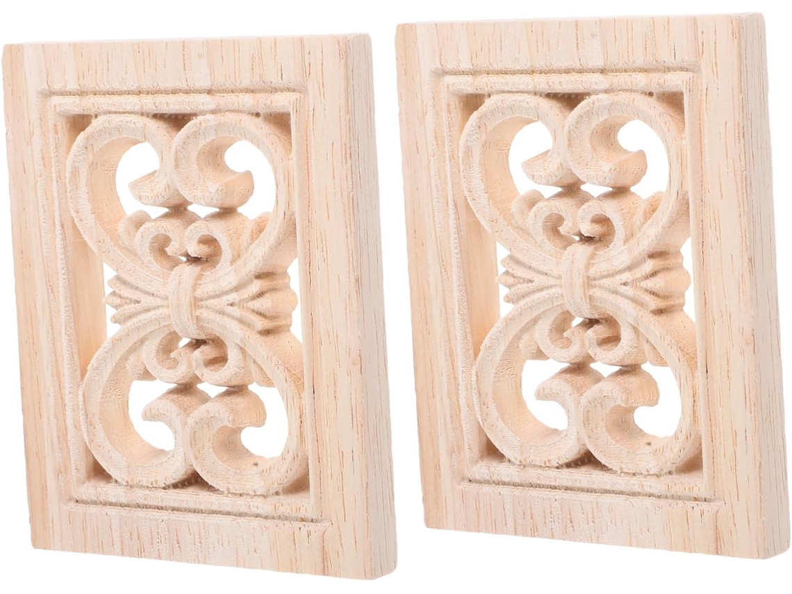 Conjunto De 2 Apliques Decorativos De Madeira Para Móveis, Quadrados, Entalhados.