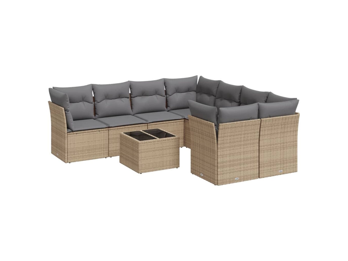 Conjunto de 9 Sofás para Jardim com Almofadões Vime Pe Bege MAISON EXCLUSIVE (90x200 cm)