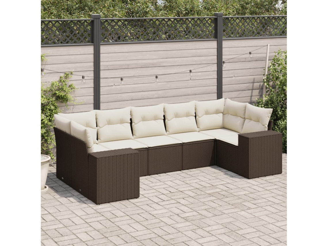 Vidaxl 7 Pcs Conjunto de Sofás Jardim C/ Almofadões Vime Pe Castanho