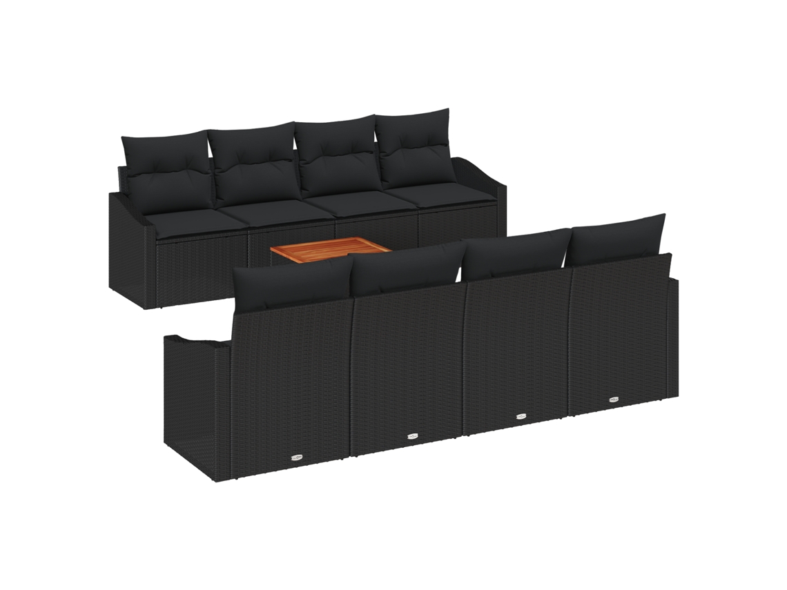 Conjunto 9 Conjunto De Sofá De Jardim Vidaxl Preto Vime Pe (55 X 55 X 37 Cm)