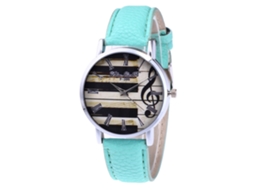Relógio de quartzo com pulseira de couro PU, mostrador redondo moderno para mulheres e homens (verde menta)