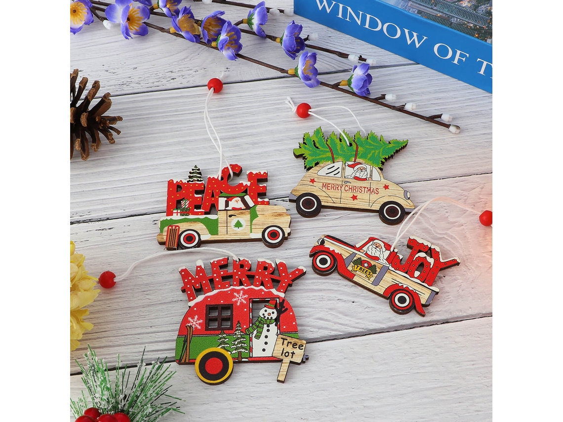 Laxiscreed Pingentes De Madeira Pequenos Para Natal, Decorações Pintadas Em Quatro Estilos Para A Sua Árvore