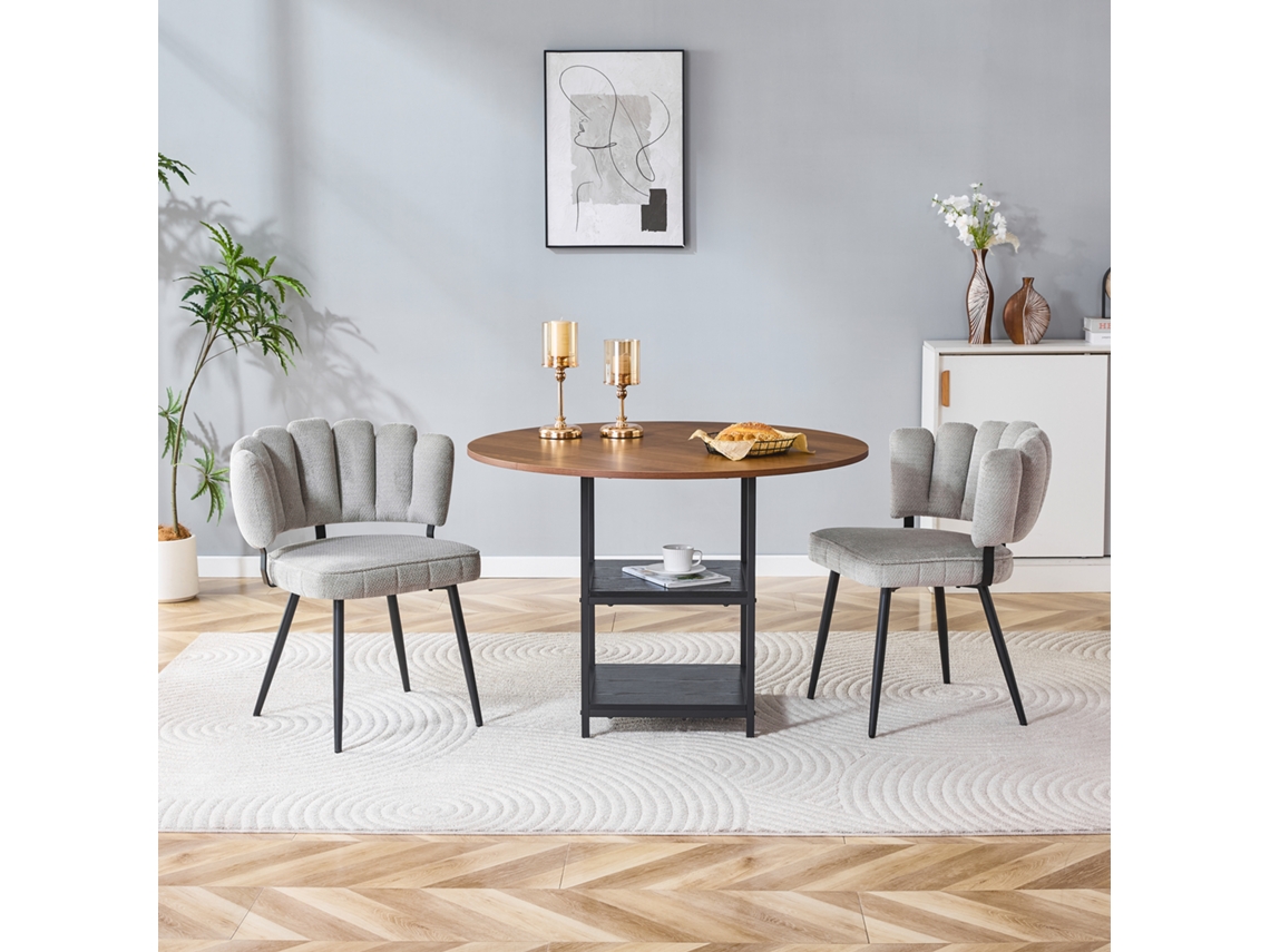 Conjunto Mesa Nogueira 107cm 2 Níveis 2 Cadeiras Cinza Flor Texturizado