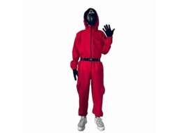 Fantasia de Halloween Infantil Jumpsuit Squid Game Conjunto de Traje Cosplay Niños 115 com Máscara Triangular