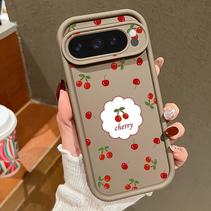 (café) Capa Macia E Fofa Com Estampa De Cereja Para Google Pixel 9 Pro Xl, À Prova De Choque.