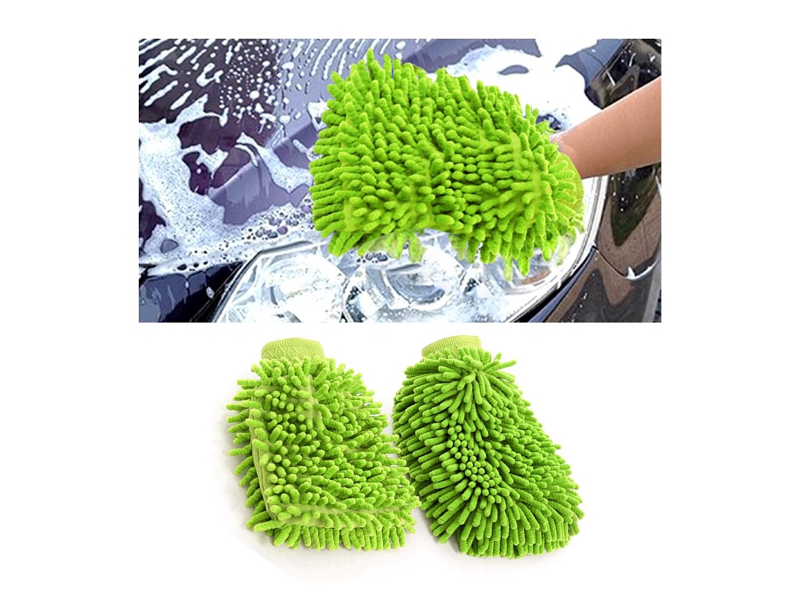 Par de 2 Luvas de Microfibra Verdes para Lavar Carros, Anti riscos, Remove Sujeiras Difíceis.