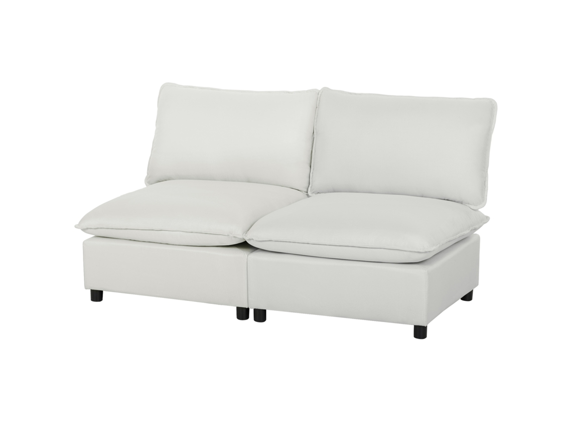 2-sitzer-sofa, 146 Cm Sofá Modular Em Couro Artificial Com Assento Largo E Profundo, Almofadas Grossas, Montagem Simples, Cinza