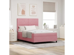 Vidaxl Cama Box Com Colchão Com Cabeceira Rosa 140 X 200 Cm Veludo