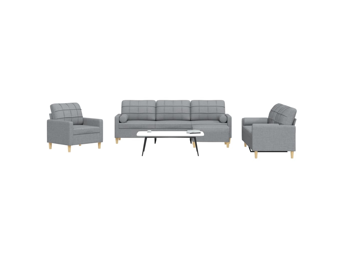 Vidaxl 4pcs Conjunto Sofás C/ Almofadões/apoio Pés Tecido Cinza-claro