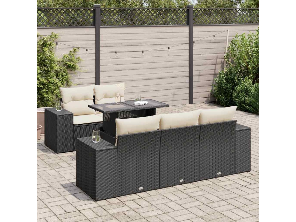 Vidaxl 6 Pcs Conjunto Sofás de Jardim C/ Almofadões Vime Pe Preto