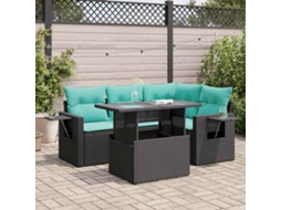 Vidaxl 5 Pcs Conj. Sofás Jardim C/ Almofadões Vime Pe/acácia Preto