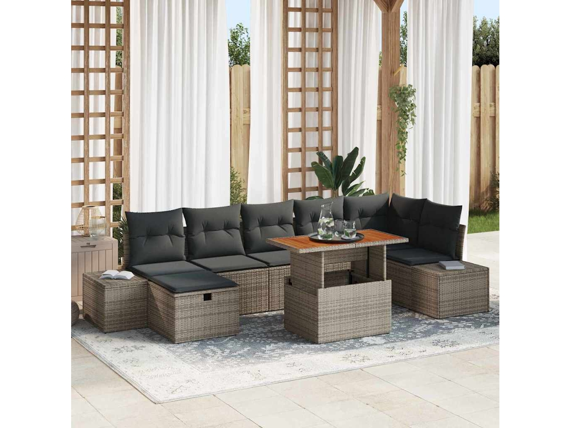 Vidaxl Conjunto De Sofá De Jardim 8 Unid. Cinzeto Vime Pe