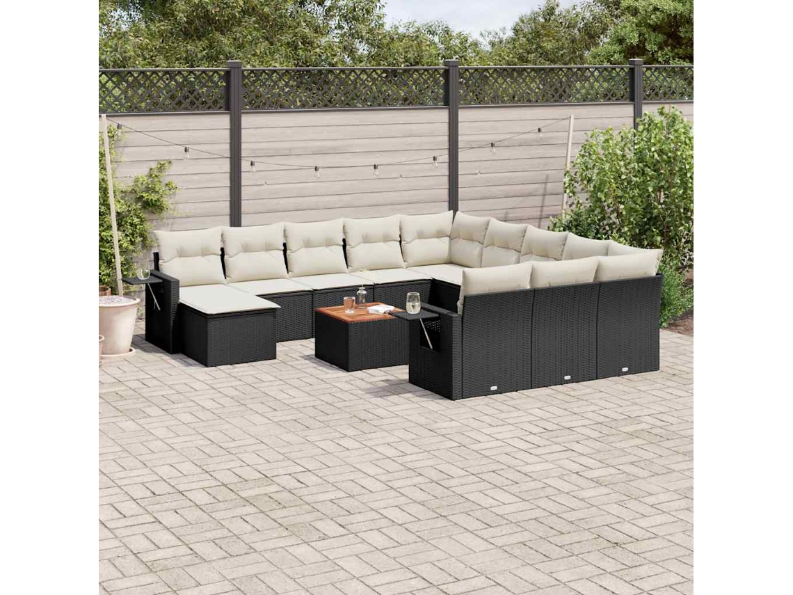 Vidaxl 13 Pcs Conjunto De Sofás De Jardim Com Almofadões Vime Pe Preto