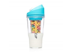 Nova Line copo Portátil de Cereal Plástico com Leite, Sem Colher Ou Tigela, Branco e Azul Escuro