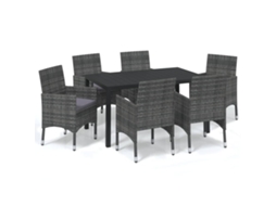 Maison Exclusive - 7 Pcs Conjunto De Jantar P/ Jardim C/ Almofadões Vime Pe Cinza