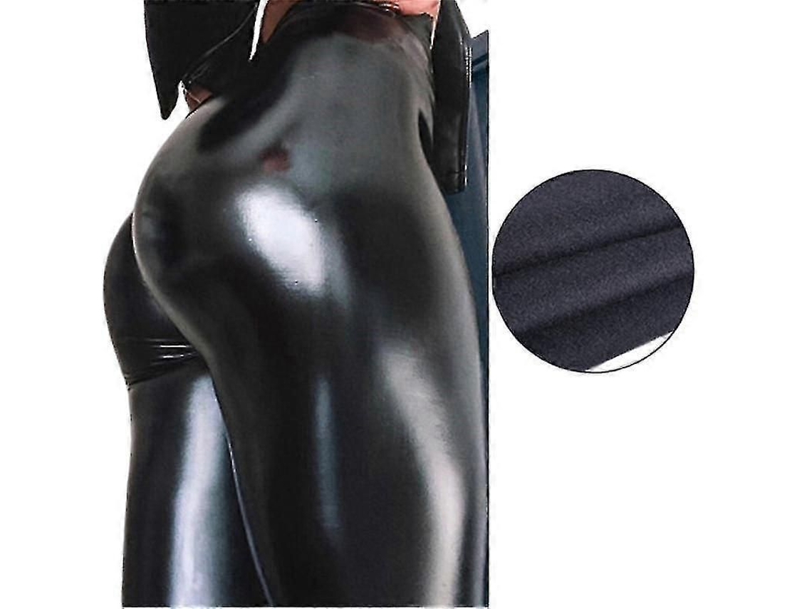 2026 leggings de Couro Pu Leves com Forro Leve Quentes Elásticos Modeladores Preto