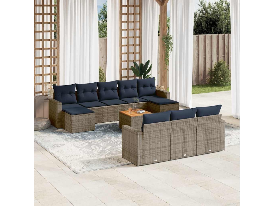 Vidaxl Conjunto De Sofá De Jardim Com 11 Peças E Almofadas Em Rattan Sintético Cinza