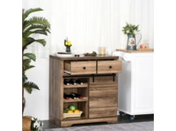 Credenza Con 2 Cassetti, Ripiani Aperti E Portabottiglie, Credenza Da Cucina Rustica In Legno E Metallo, 80x39x86 Cm, Color Legno
