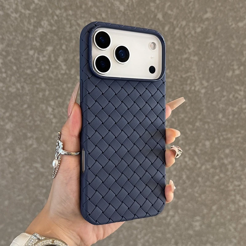 Capa Para Iphone 12 Azul-escura Com Padrão Trançado, Resistente A Impactos, Com Moldura E Parte Traseira Foscas.