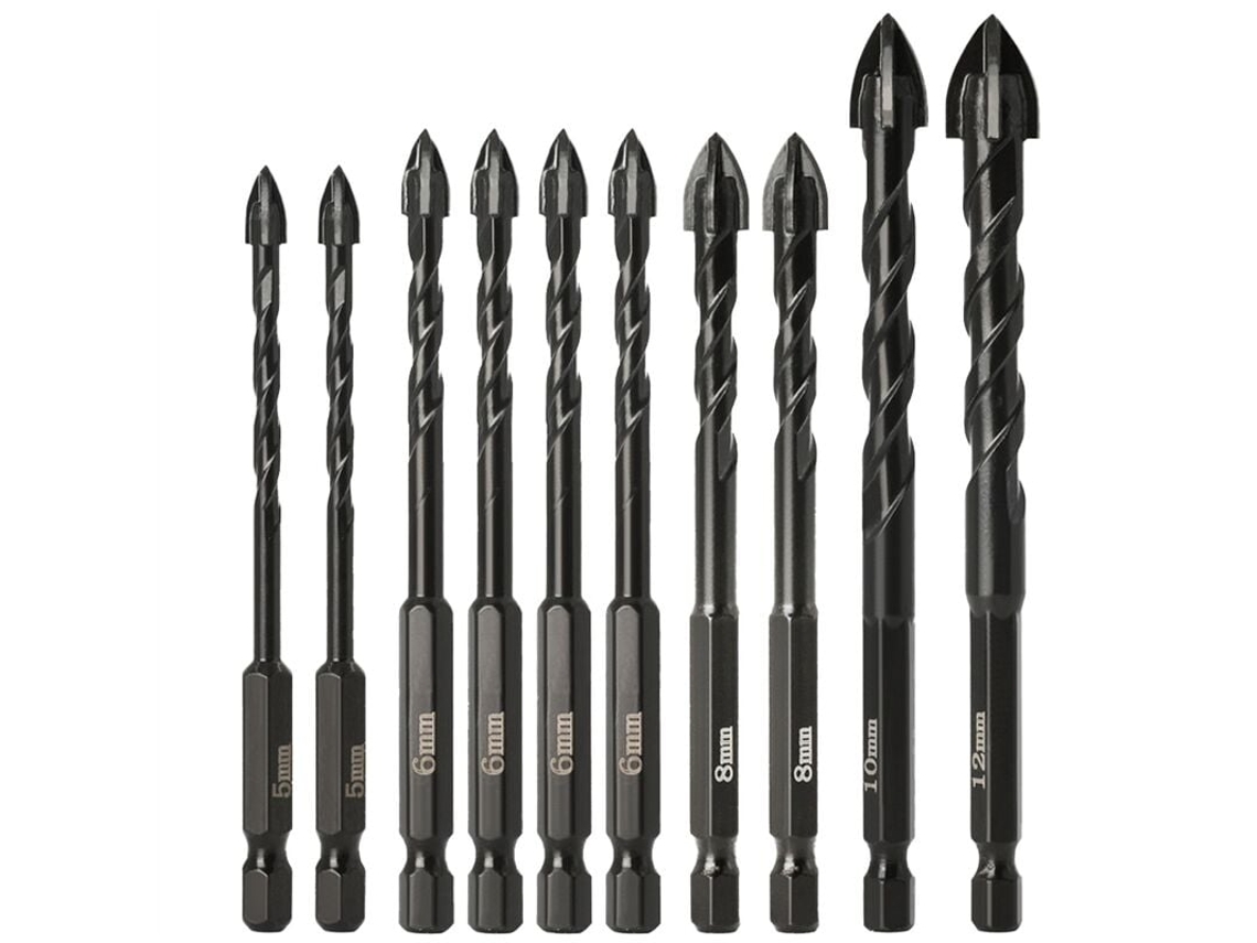 Furadeira Multifuncional Para Azulejos De Cerâmica, Cabo Hexagonal Preto, Broca Triangular, Conjunto De 10 Peças Slowmoose