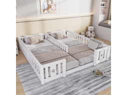 Cama Infantil 90x200 cm Branca, Madeira Maciça, Grades de Proteção, Estrado de Ripas e Estampa de Estrelas
