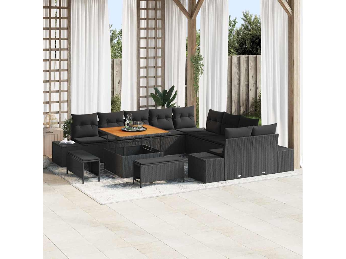 Vidaxl Conjunto De Sofá De Jardim 13 Unid. 12-número De Lugares Preto