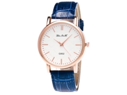 Reloj De Pulsera De Acero Redondo Con Correa De Pu Analógico Cuarzo Zhoulianfa Azul