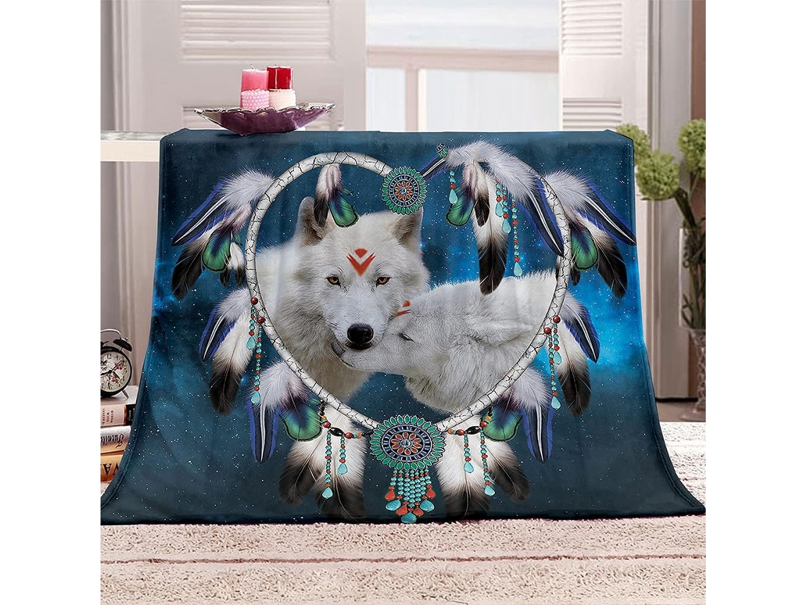 Manta de Flanela Fansu Estampa Lobo em 3d Colcha Microfibra Macia e Quente para o Inverno Ideal Sofá Adequada