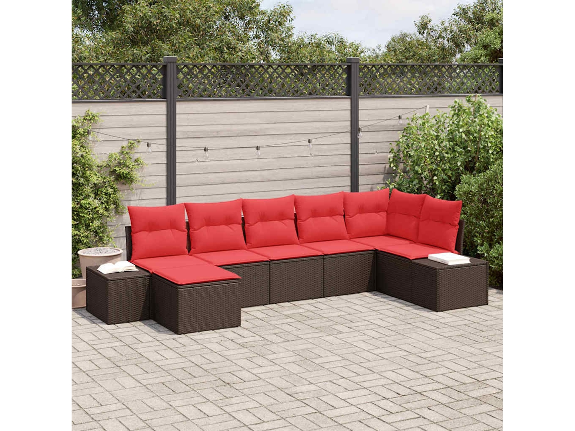Vidaxl Conjunto De Sofá De Jardim 7 Unid. Castanho Vime Pe