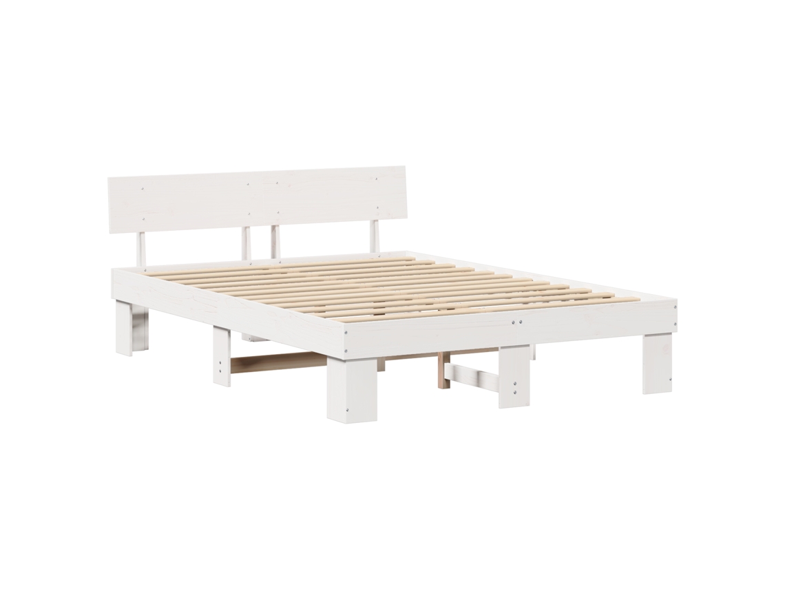Conjunto 1 Estrutura De Cama Moderna Vidaxl Branco Madeira De Pinho Maciça (160 X 200 Cm)