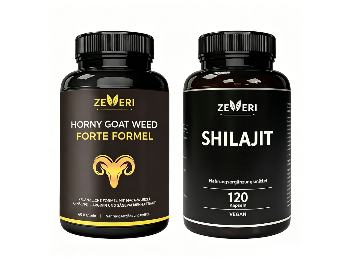 Suplemento Diário Masculino Kit Duplo Shilajit e Horny Goat Weed Fórmula Vegan para Uso Diário ZEVERI
