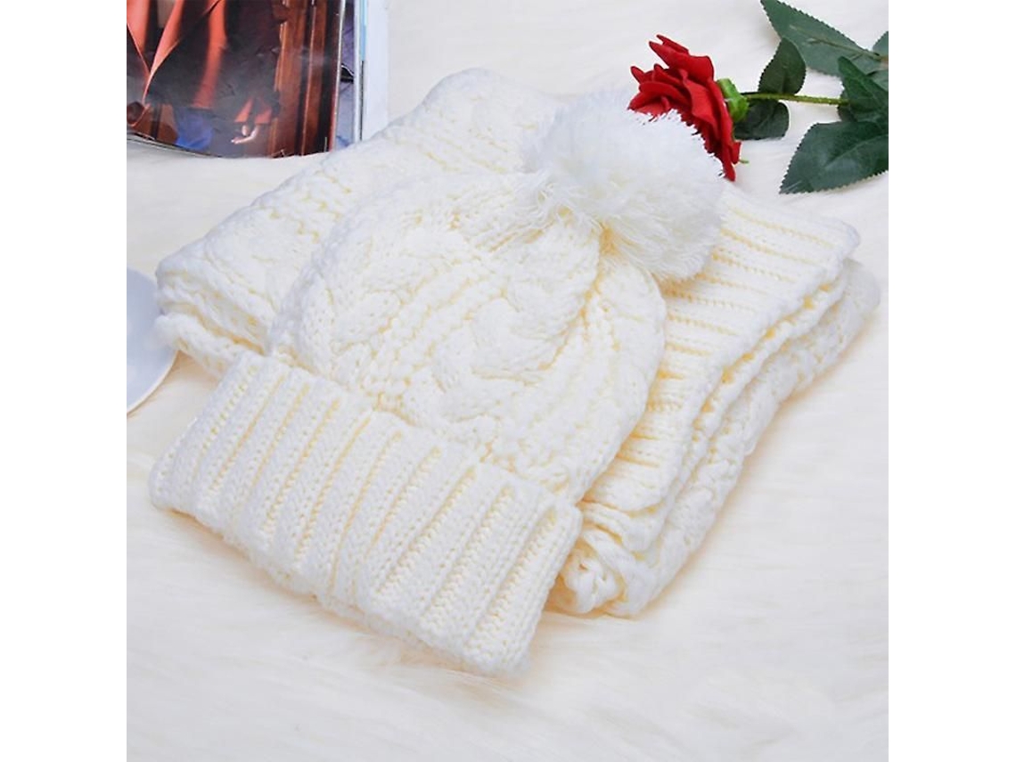 2026 conjunto Gorro de Punto Con Pompon Y Bufanda Larga para Mujer, Gorro Elástico Grueso