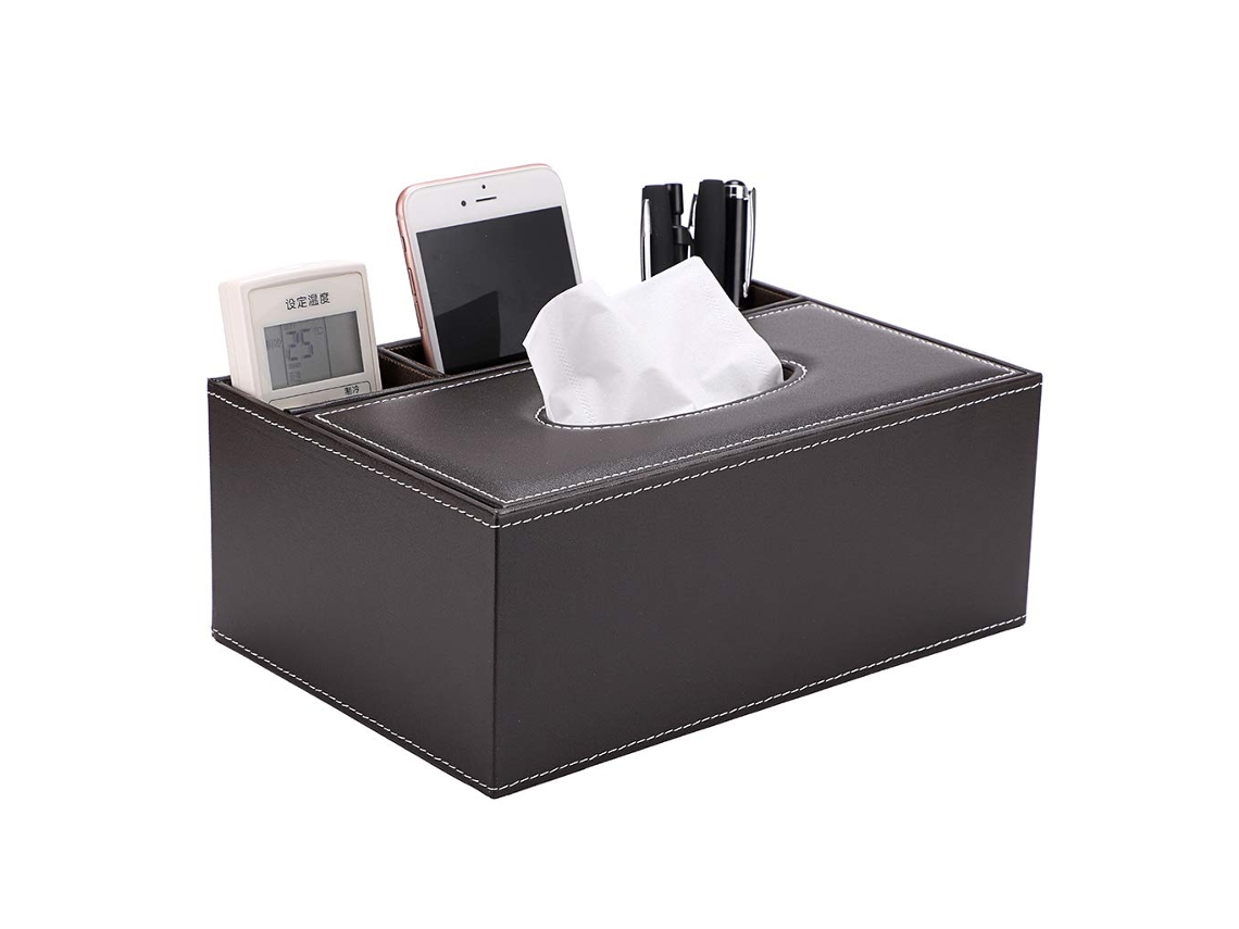 Organizador de Mesa Retangular para Porta, Lenços de Couro, com Controle Remoto Integrado, Porta, Papel Higiênico/ Porta, Papel BRILVIBERA (marrom)
