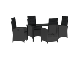 Conjunto 5 De Jantar De Jardim Com Almofadas Vidaxl Pretas De Polirattan