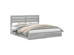 Cama De Casal | Camas Para Quarto | Cama Com Armazenamento Com Cabeceira Cinza Sonoma 200 X 200 Cm