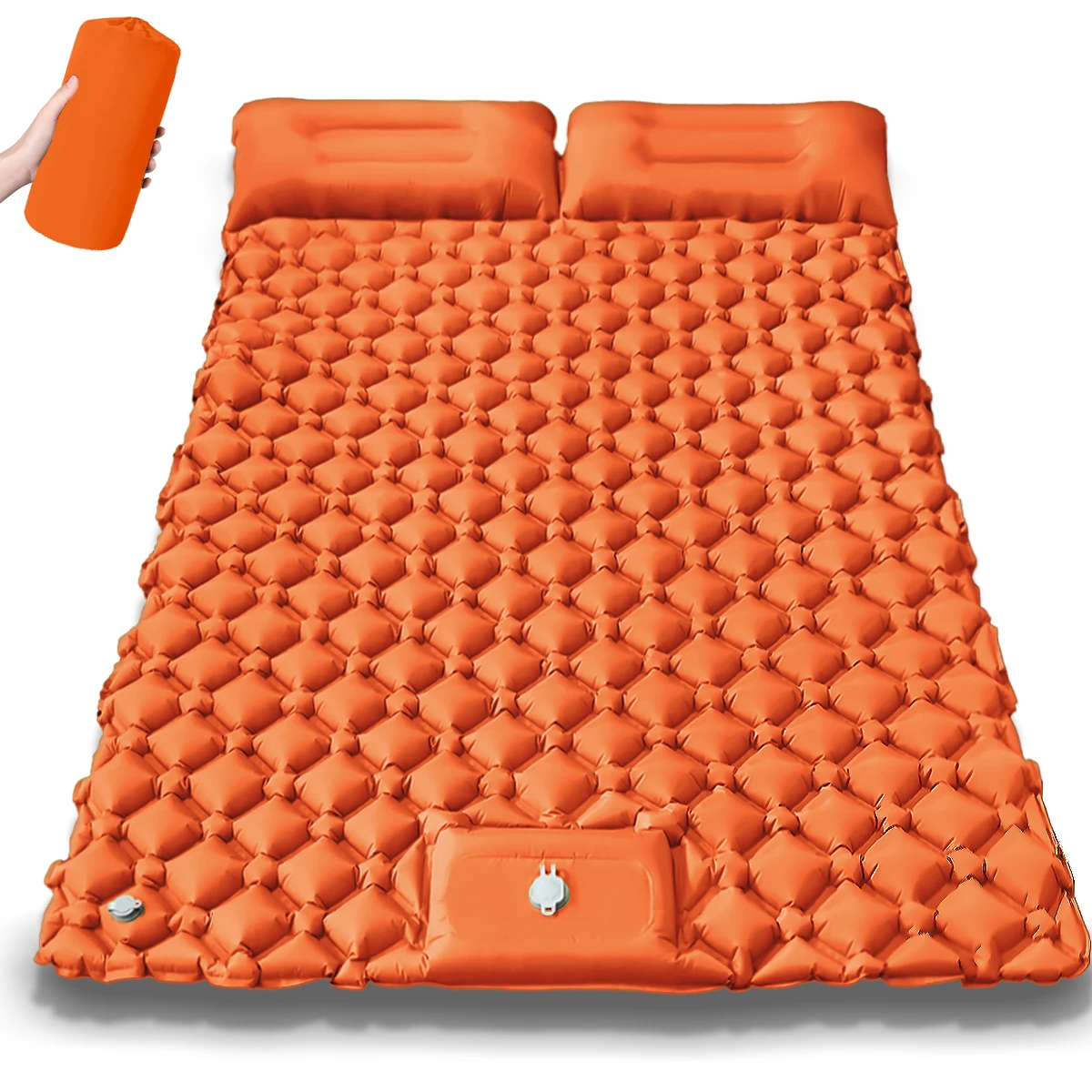 (laranja) Colchão Inflável De Casal Para Camping Ao Ar Livre, Ultraleve, Dobrável.