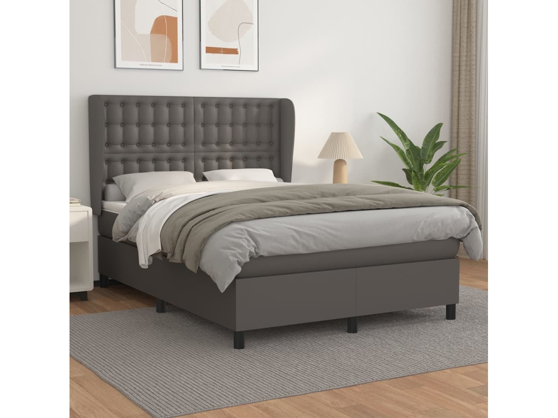 Vidaxl Cama com Molas/colchão 140x200 Cm Couro Artificial Cinzento