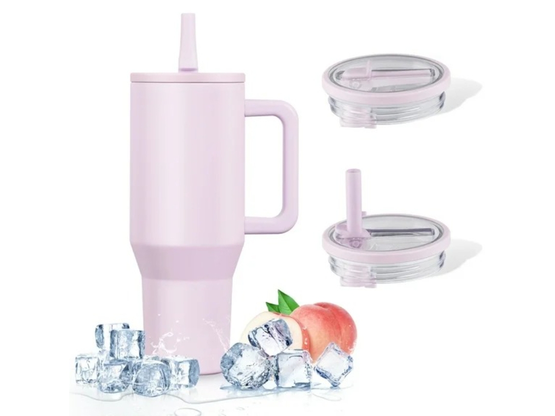 Caneca Térmica Com Isolamento A Vácuo (40 Oz) Com Tampa, Alça, Tampa Flip-top Com Canudo E Base De Borracha Roxo Hexinyigjly