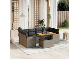 Vidaxl 7 Pcs Conjunto Sofás P/ Jardim C/ Almofadões Vime Pe Cinzento